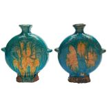 RARE PAIR OF TURQUOISE-GLAZED 'LOTUS' PILGRIM FLASKS MING DYNASTY, 16TH CENTURY the flattened