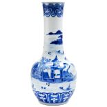 BLUE AND WHITE 'LANDSCAPE' BOTTLE VASE  QING DYNASTY, 19TH CENTURY the baluster sides painted in