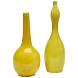 TWO LARGE YELLOW-GROUND VASES QING DYNASTY, 19TH CENTURY  one garlic mouth, the other of bottle form