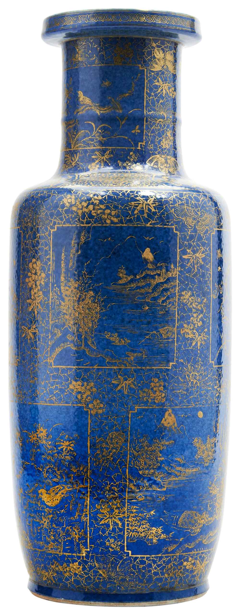 POWDER-BLUE-GROUND GILT-DECORATED ROULEAU VASE LATE QING DYNASTY the sides finely decorated with