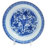 BLUE AND WHITE 'FLYING-CRANES' DISH KANGXI PERIOD WITH SIX CHARACTER MARK QI SHI BAO DING ZHI