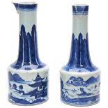 PAIR OF CHINESE EXPORT BLUE AND WHITE EWERS QING DYNASTY, 19TH CENTURY each decorated in tones of