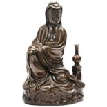 SILVER-INLAID BRONZE FIGURE OF GUANYIN YUTANG SHISOU MARK, 17TH / 18TH CENTURY the bodhisattva is