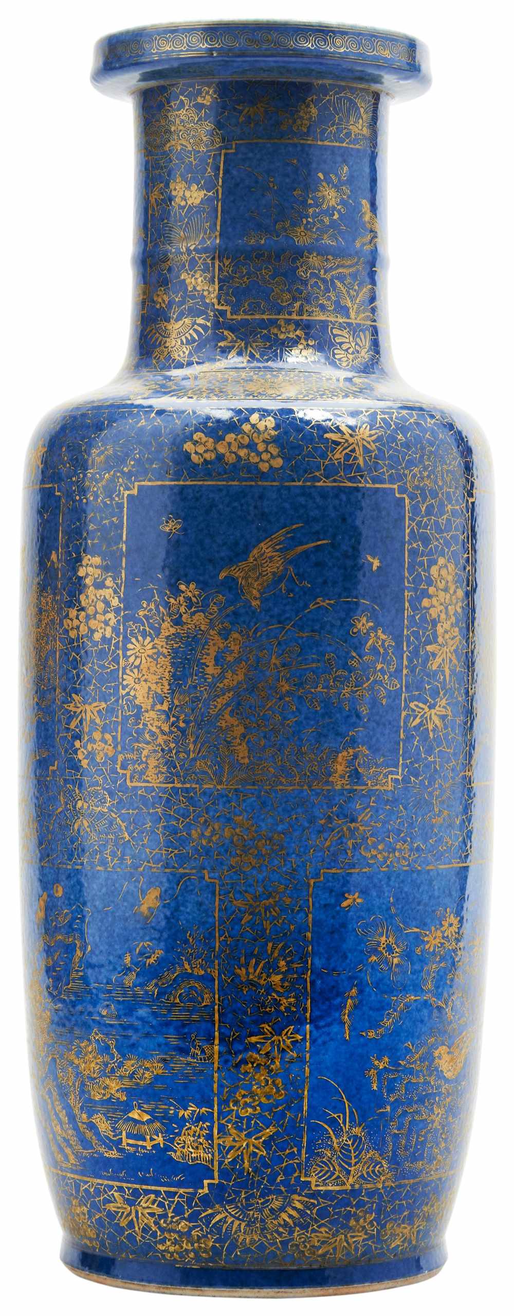 POWDER-BLUE-GROUND GILT-DECORATED ROULEAU VASE LATE QING DYNASTY the sides finely decorated with - Image 2 of 3