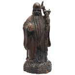 LARGE CARVED HARDWOOD FIGURE OF SHOULAO  QING DYNASTY, 19TH CENTURY the standing figure shown