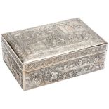 LARGE CHINESE EXPORT SILVER BOX LATE 19TH CENTURY the rectangular box decorated throughout in relief