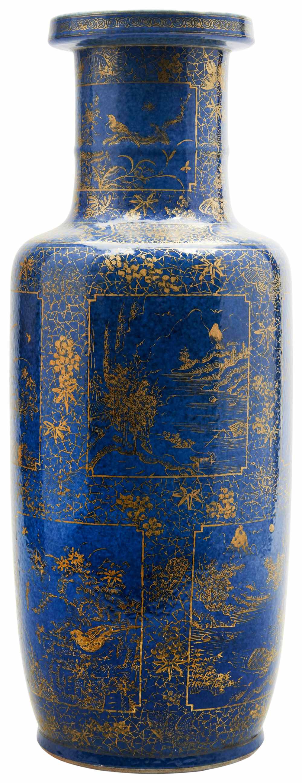 POWDER-BLUE-GROUND GILT-DECORATED ROULEAU VASE LATE QING DYNASTY the sides finely decorated with - Image 3 of 3