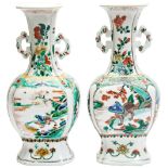 PAIR OF FAMILLE VERTE 'MYTHICAL BEAST' VASES KANGXI PERIOD (1662-1722) of square baluster form,