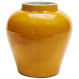 YELLOW-GLAZE BALUSTER JAR INCISED JIAJING SIX CHARACTER MARK, KANGXI PERIOD the sides covered all