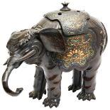LARGE BRONZE AND ENAMEL ELEPHANT-FORM CENSER QING DYNASTY, 19TH CENTURY modelled as the