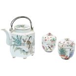 FAMILLE ROSE HEXAGONAL TEAPOT REPUBLIC PERIOD  the sides finely painted with elegant ladies in a