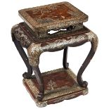JAPANESE SOFTWOOD AND MOTHER OF PEARL INLAID STAND LATE EDO / MEIJI PERIOD  each tier inlaid with