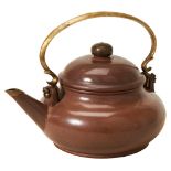 YIXING BROWN CLAY 'GONGJU' TEAPOT AND COVER QING DYNASTY  of compressed globular form with a