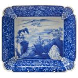 JAPANESE BLUE AND WHITE SQUARE-FORM DISH MEIJI PERIOD (1868-1912) painted in tones of underglaze