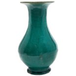 LARGE CRACKLED GREEN-GLAZE VASE 19TH CENTURY the sides covered in a fine translucent green