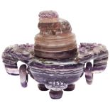 CARVED AGATE TRIPOD CENSER QING DYNASTY, 19TH CENTURY raised on three lion-mask feet and flanked