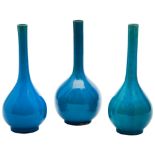 THREE TURQUOISE-GLAZE BOTTLE VASES QING DYNASTY, 19TH CENTURY each covered over all in a crackle-