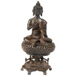 GILT-BRONZE FIGURE OF SHAKYAMUNI  MING DYNASTY, 16TH / 17TH CENTURY seated on a lotus throne 30cm