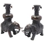 PAIR OF BRONZE CAPARISONED ELEPHANT-FORM ALTAR VASES LATE QING DYNASTY the beasts standing four