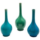 THREE MONOCHROME-GLAZED BOTTLE VASES QING DYNASTY, 19TH CENTURY comprising two with turquoise