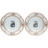 PAIR OF CHINESE EXPORT ARMORIAL DISHES QIANLONG PERIOD (1735-1796) each bearing a central armorial