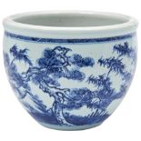 JARDINIERE-FORM BLUE & WHITE WATERPOT QING DYNASTY, 18TH / 19TH CENTURY the sides painted in tones