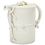 BLANC DE CHINE WINE POT LATE QING DYNASTY the cylindrical sides applied with three chilong to form