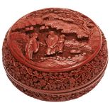 FINE CARVED CINNABAR LACQUER CIRCULAR BOX QING DYNASTY, LATE 18TH / EARLY 19TH CENTURY the sides