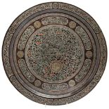 LARGE BRONZE CAIRO WARE CHARGER LATE 19TH CENTURY the circular dish finely inlaid throughout with