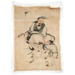 CHINESE SCHOOL  LATE MING / EARLY QING DYNASTY colour and ink on paper, depicting an immortal on a