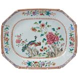 CHINESE EXPORT FAMILLE ROSE MEAT DISH  QIANLONG PERIOD (1736-1795) decorated with a peacock and a