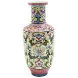 FINE YELLOW-SGRAFFITO-GROUND FAMILLE ROSE VASE LATE QING DYNASTY the sides finely decorated with