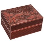 CINNABAR LACQUER BOX QING DYNASTY, 19TH CENTURY carved with scholars and attendant figures within