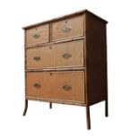 A VICTORIAN BAMBOO COVERED PINE CHEST OF FOUR DRAWERS, two short drawers over two long drawers on
