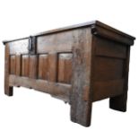 A RARE LATE MEDIEVAL PARCHMIN PANEL OAK CHEST,  from Massif Central, South France, circa 1450-