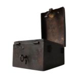 A RARE 16TH CENTURY WROUGHT-IRON MISSAL BOX, with key