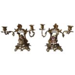 A PAIR OF LATE 18TH CENTURY ROCOCO FIGURE DECORATED CANDELABRA, the gilt metal candelabra with