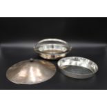 A CIRCULAR SILVER VEGETABLE SERVING DISH WITH LID, ring handle and interior liner dish, Birmingham