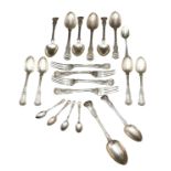 VICTORIAN KING'S PATTERN SILVER FLAT WARE, comprising of seven soup spoons, four dinner forks and