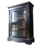 A VICTORIAN EBONISED PIER CABINET, with string inlay, the frieze decorated with walnut marquetry