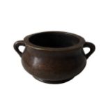 CHINESE BRONZE CENSER of compressed circular form, bears an apocryphal Xuande mark 9.5 cm