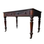 A VICTORIAN MAHOGANY LEATHER TOP LIBRARY TABLE, circa 1860, with two frieze drawers, on four