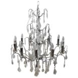 A CONTEMPORARY FOUR TIER GLASS DROP CHANDELIER, 75cm high