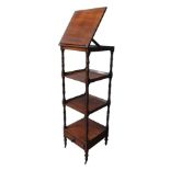 A VICTORIAN MAHOGANY FOUR TIER WHAT NOT WITH READING SLOPE, the top tier folds up to form an