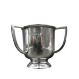 A 20TH CENTURY SILVER TRIPLE HANDLE CHRISTENING MUG, Sheffield 1922, 3oz