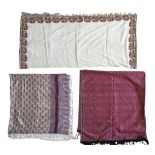 A FINE MACHINE MADE PAISLEY SHAWL, AN INDIAN STYLE SHAWL AND A VICTORIAN SHAWL, with a machine