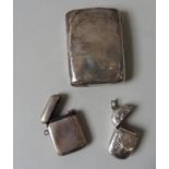 TWO EDWARDIAN SILVER VESTA CASES AND A SILVER CIGARETTE CASE, one vesta case monogrammed, the