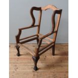 A WING BACK ARMCHAIR FRAME, with claw feet, 118 x 74 x 67 cm