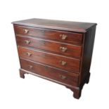 A GEORGE III CUBAN MAHOGANY CHEST OF FOUR DRAWERS, with four long graduated drawers on bracket feet,