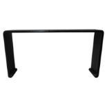 A CONTEMPORARY BLACK PAINTED MINIMALIST CONSOLE TABLE, with a distressed craqueleur finish, 83 x 157